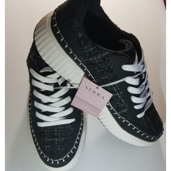 Women's Platform Sneakers Black US Size 10 Lace-Up Textured Design NEW in Box - Picture 7 of 7